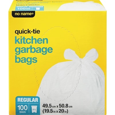 No Name Kitchen Garbage Bags Quick-Tie Regular 21 L, 100 Bags 100 ea, $0.11/1ea