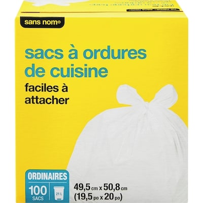 Sans Nom Sacs à ordures de cuisine faciles à attacher ordinaires 21 l, 100 sacs 100 ea, 0,12 $/1ch