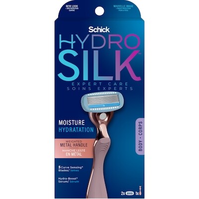 Schick Rasoir pour femmes avec manche en métal rose doré et 2 cartouches de lames de marque Hydro Silk 1 ea, 14,49 $/1ch