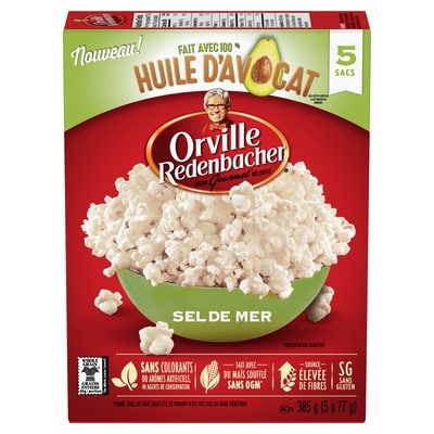 Orville Redenbacher’s Maïs soufflé, huile d'avocat et sel de mer 385 g, 1,43 $/100g