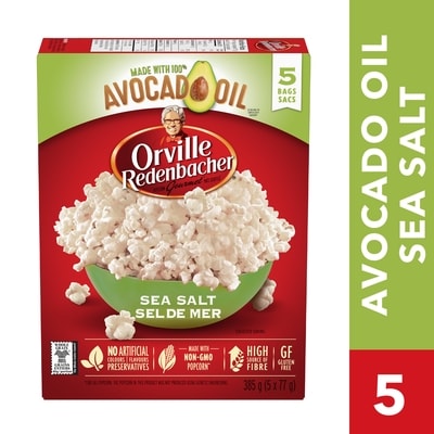 Orville Redenbacher’s Maïs soufflé, huile d'avocat et sel de mer 385 g, 1,30 $/100g