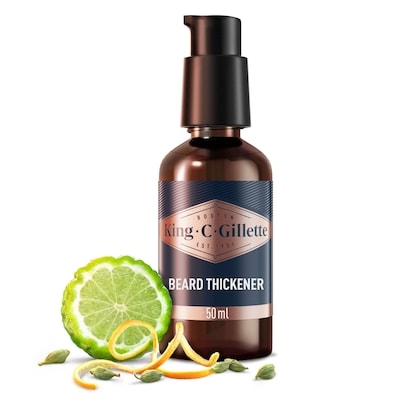 Gillette King C. Beard Thickener infused with caffeine, and King C. Signature Scent, 50 ml, $43.98/100ml