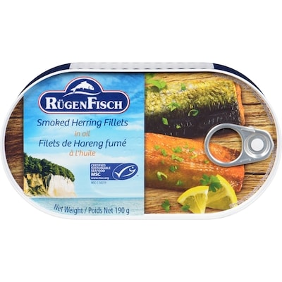 RUGEN FISCH Smoked Herring Fillets In Canola Oil And Own Juice 190 g, $1.99/100g
