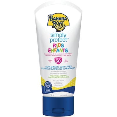Banana Boat Lotion écran solaire Simply ProtectMC à FPS 50+ pour enfants à base de filtres minéraux 150 ml, 7,99 $/100ml