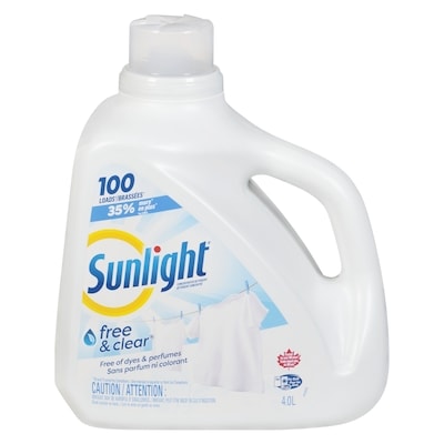 Sunlight Free & Clear Laundry Detergent, 100 loads 4 l, $0.38/100ml