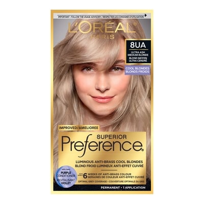 L'Oreal Paris 8UA Ultra Ash Medium Blonde Hair Dye, Permanent Hair Color for Women, Formulated with Anti-Brass Purple Conditioner 1 ea, $21.99/1ea