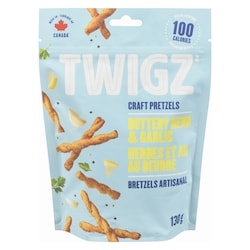 Twigz Bretzels artisanal herbes et ail au beurre 130 g, 3,84 $/100g