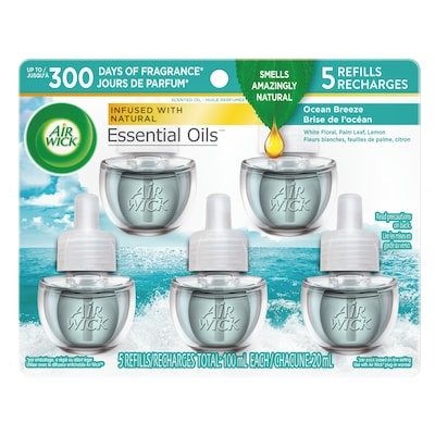 Air Wick Assainisseur d'air à brancher, Recharges d'huiles parfumées, Brise De L'Océan Huile Parfumée, 5 recharges  5 ea, 3,20 $/1ch
