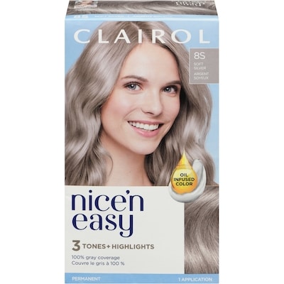 Clairol Nice'n Easy 8S Soft Silver, Permanent Hair Dye, Superior Natural Looking Colour 1 ea, $11.49/1ea