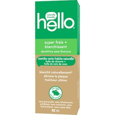 Hello Dentifrice Super Fresh sans fluorure, Menthe verte 82 ml, 11,57 $/100ml