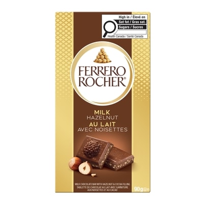 Ferrero Rocher Premium Chocolate Bar, Milk Chocolate with Hazelnut 90 g, $4.21/100g