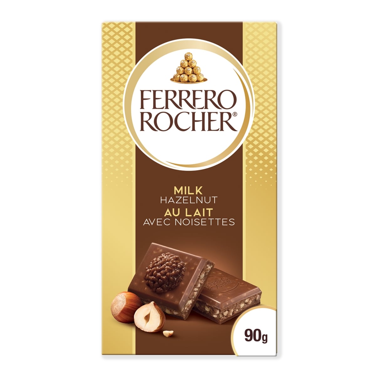 FERRERO ROCHER Premium Chocolate Bar, Milk Chocolate with Hazelnut 90 g, $4.43/100g