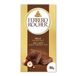 FERRERO ROCHER Tablette de chocolat de qualité supérieure, chocolat au lait avec noisettes 90 g, 4,43 $/100g