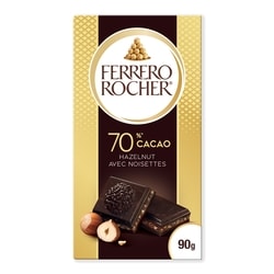 FERRERO ROCHER Premium Chocolate Bar, 70% Cacao Dark Chocolate with Hazelnut 90 g, $4.99/100g