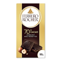 FERRERO ROCHER Tablette de chocolat de qualité supérieure, 70% cacao chocolat noir avec noisettes 90 g, 3,33 $/100g