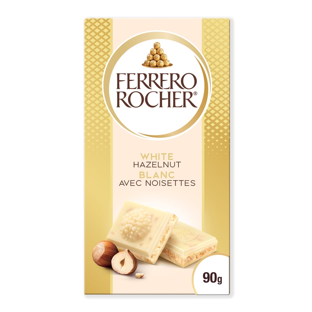 FERRERO ROCHER Premium Chocolate Bar, White Chocolate with Hazelnut 90 g, $4.43/100g