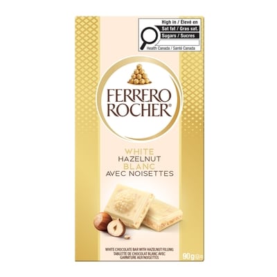 Ferrero Rocher Tablette de chocolat de qualité supérieure, chocolat blanc avec noisettes 90 g, 5,54 $/100g