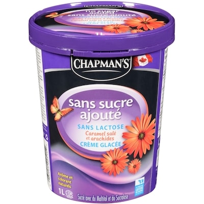 Chapman’s Sans sucre ajouté sans lactose crème glacée Caramel salé et arachides 1 l, 0,85 $/100ml