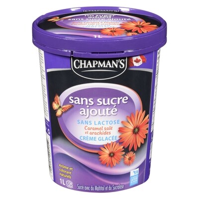 Chapman’s Sans sucre ajouté sans lactose crème glacée Caramel salé et arachides 1 l, 0,90 $/100ml