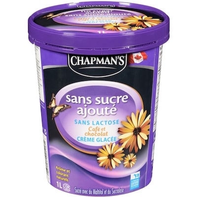 Chapman’s Sans sucre ajouté sans lactose crème glacée Café et chocolat 1 l, 0,85 $/100ml