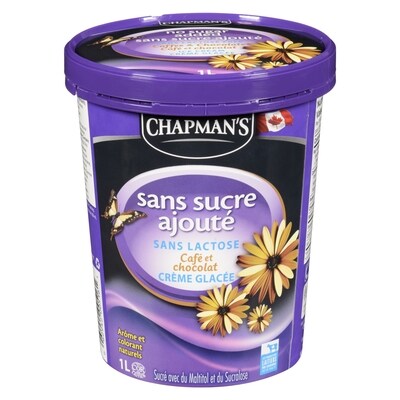 Chapman’s Sans sucre ajouté sans lactose crème glacée Café et chocolat 1 l, 0,90 $/100ml