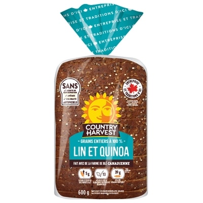 Country Harvest Pain Lin et quinoa 600 g, 0,72 $/100g
