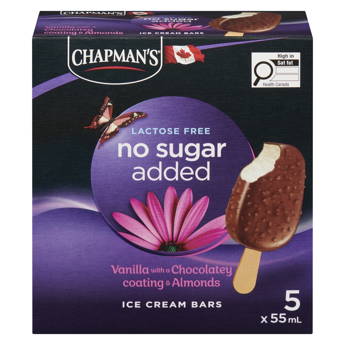 Chapmans No Sugar Added Lactose Free Ice Cream Bars Vanilla With A Chocolatey Coating & Almonds 5x55.0 ml, $3.09/100ml