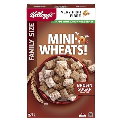 Kelloggs Mini Wheats Brown Sugar Flavour Family Size Cereal 650 g, $1.23/100g
