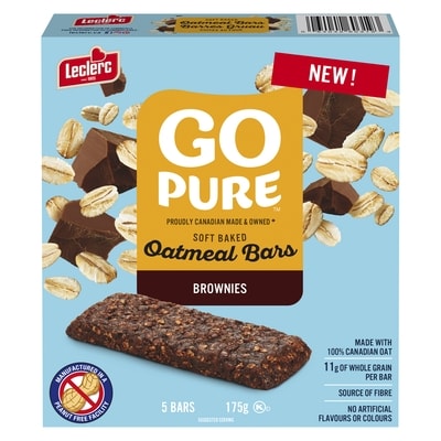 Leclerc Go Pure Soft Baked Oatmeal Bars, Brownies 5 Bars 175 g, $2.71/100g