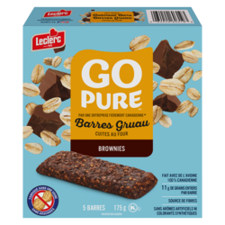Leclerc Go Pure barres gruau brownies 5 barres 175 g, 1,07 $/100g
