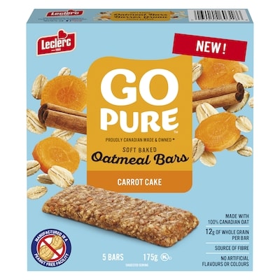 Leclerc Go Pure Soft Baked Oatmeal Bars, Carrot Cake 5 Bars 175 g, $2.74/100g