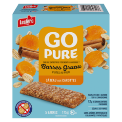 Leclerc Go Pure barres gruau gâteau aux carottes 5 barres 175 g, 1,07 $/100g