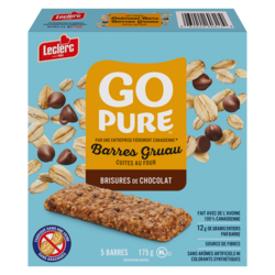 Leclerc Barres Gruau cuites au four aux brisures de chocolat Go Pure 175 g, 1,07 $/100g