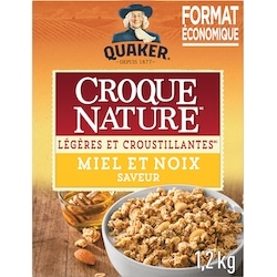 Quaker Céréales granola Croque Nature Légères et croustillantes Miel et noix, format économique 1.2 kg, 1,12 $/100g