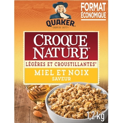 Quaker Céréales granola Croque Nature Légères et croustillantes Miel et noix, format économique 1.2 kg, 1,08 $/100g