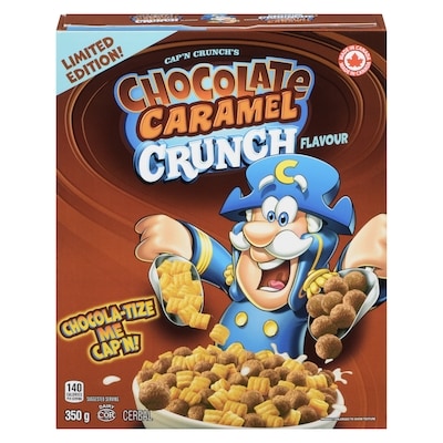 Quaker Cap'N Crunch Chocolate Caramel Cereal 350 g, $1.43/100g