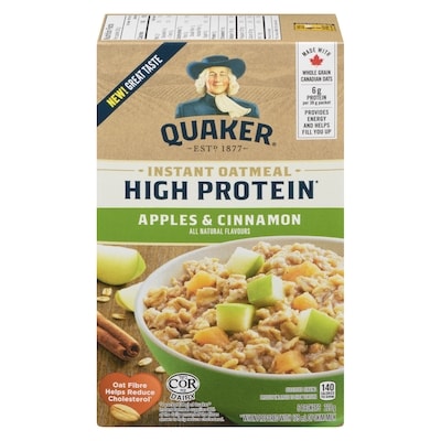 Quaker Instant Oats Hot Cereal High Protein Apple & Cinnamon 228 g, $2.85/100g