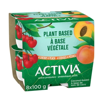Activia Plant-Based Probiotic Yogurt, Cherry and Peach 8x100.0 g, $0.87/100g