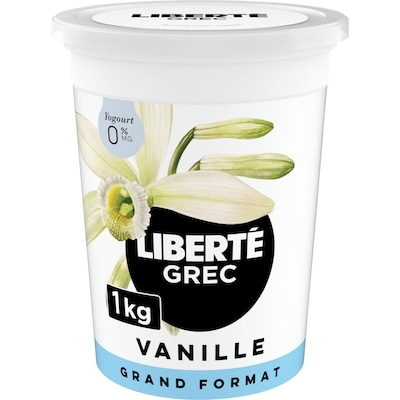 Liberté Grec Yogourt 0 %, Vanille, Teneur élevée en protéines 1000 g, 0,95 $/100g