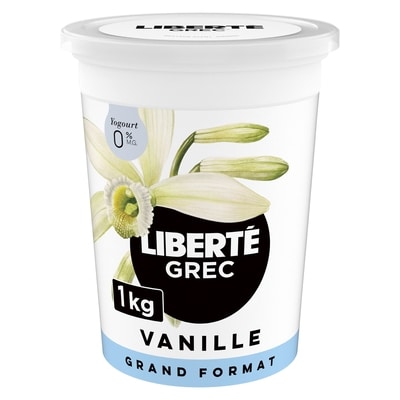 Liberté Grec Yogourt 0 %, Vanille, Teneur élevée en protéines 1000 g, 0,95 $/100g