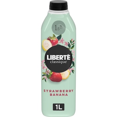 Liberte Classique 1.5% Drinkable Yogurt, Strawberry Banana, Yogurt Drink 1 l, $0.80/100ml