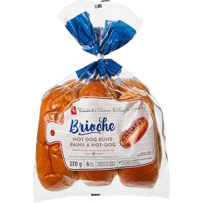 President's Choice All-Butter Brioche Hot Dog Buns 270 g, $1.85/100g
