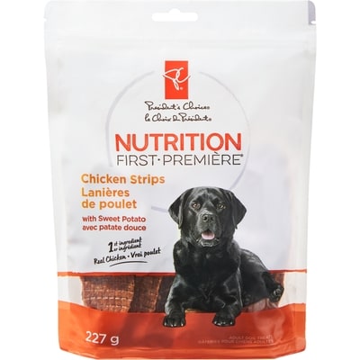 le Choix du Président Gâteries de lanières de poulet avec patate douce Nutrition première 227 g, 3,08 $/100g