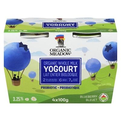 Organic Meadow Yogourt Organic Whole Milk Blueberry 3.25% M.F. 4x100.0 g, $1.75/100g
