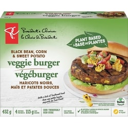 President's Choice Plant Based Black Bean, Corn and Sweet Potato Veggie Burgers 452 g, $2.21/100g