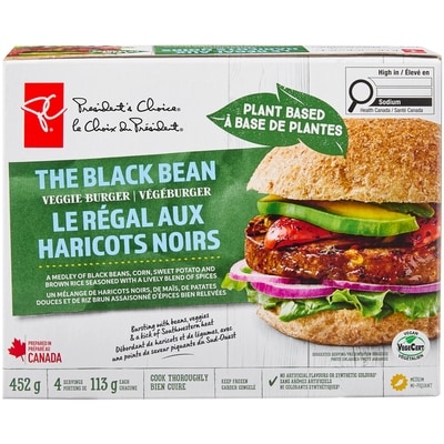 President's Choice Plant Based Black Bean, Corn and Sweet Potato Veggie Burgers 452 g, $1.99/100g