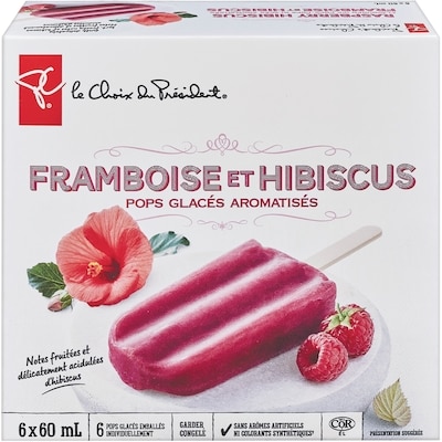 le Choix du Président Pops glacés aromatisés framboise et hibiscus 6x60.0 ml, 1,39 $/100ml