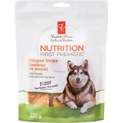le Choix du Président Gâteries de lanières de poulet Nutrition première 227 g, 3,08 $/100g