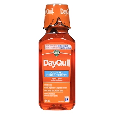 Vicks Dayquil Cold And Flu Medicine, Effective Relief, Relieves Cough, Sore Throat Pain, Fever, Congestion 236 ml, $5.08/100ml