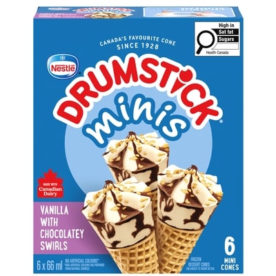 Nestlé Drumstick Minis Vanilla With Chocolatey Swirl Cones 396 ml, $1.39/100ml